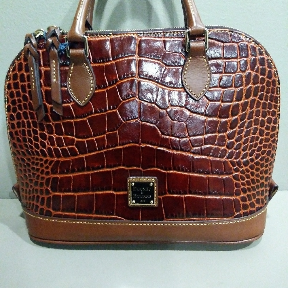Dooney & Bourke Brown Croc-Embossed Satchel